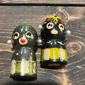 Vintage painted wood native salt and pepper shakers